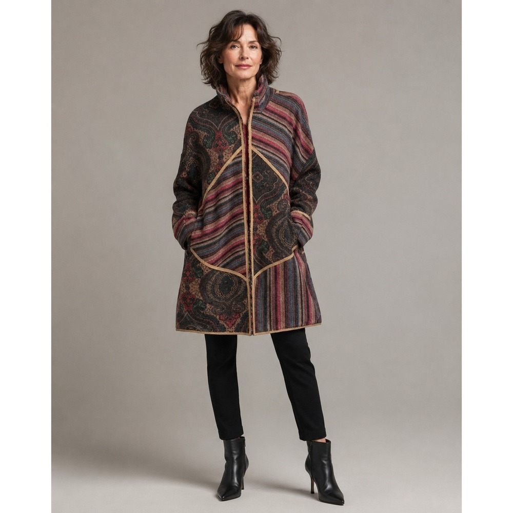 Rara Avis by Iris Apfel Patchwork Coat Womens Large Boho Tapestry Vintage